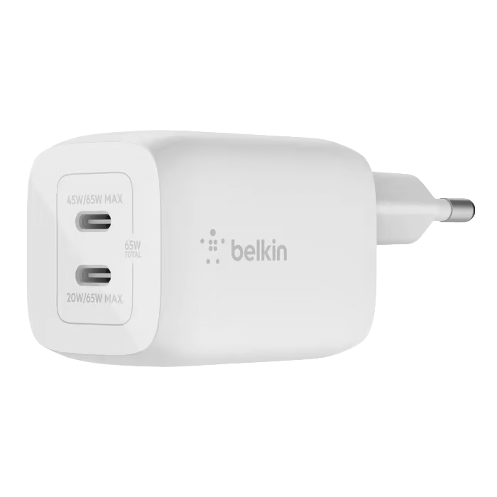 CARGADOR DE PARED USB-C GAN DOBLE CON PPS DE 65 W