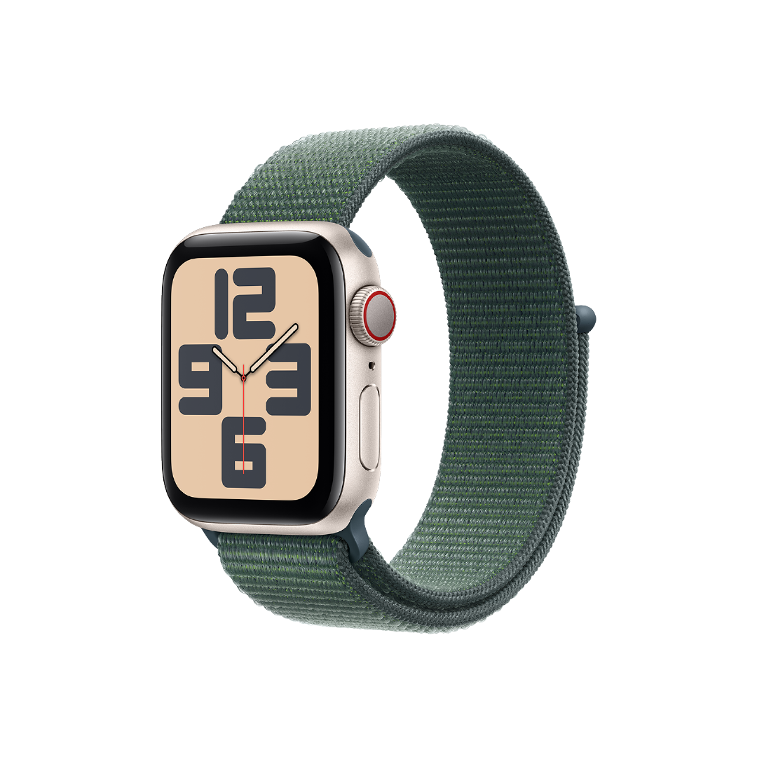 Apple Watch SE GPS + Celular, 40mm, Caja Aluminio Blanco Estrella - Correa Loop Deportiva Verde Lago