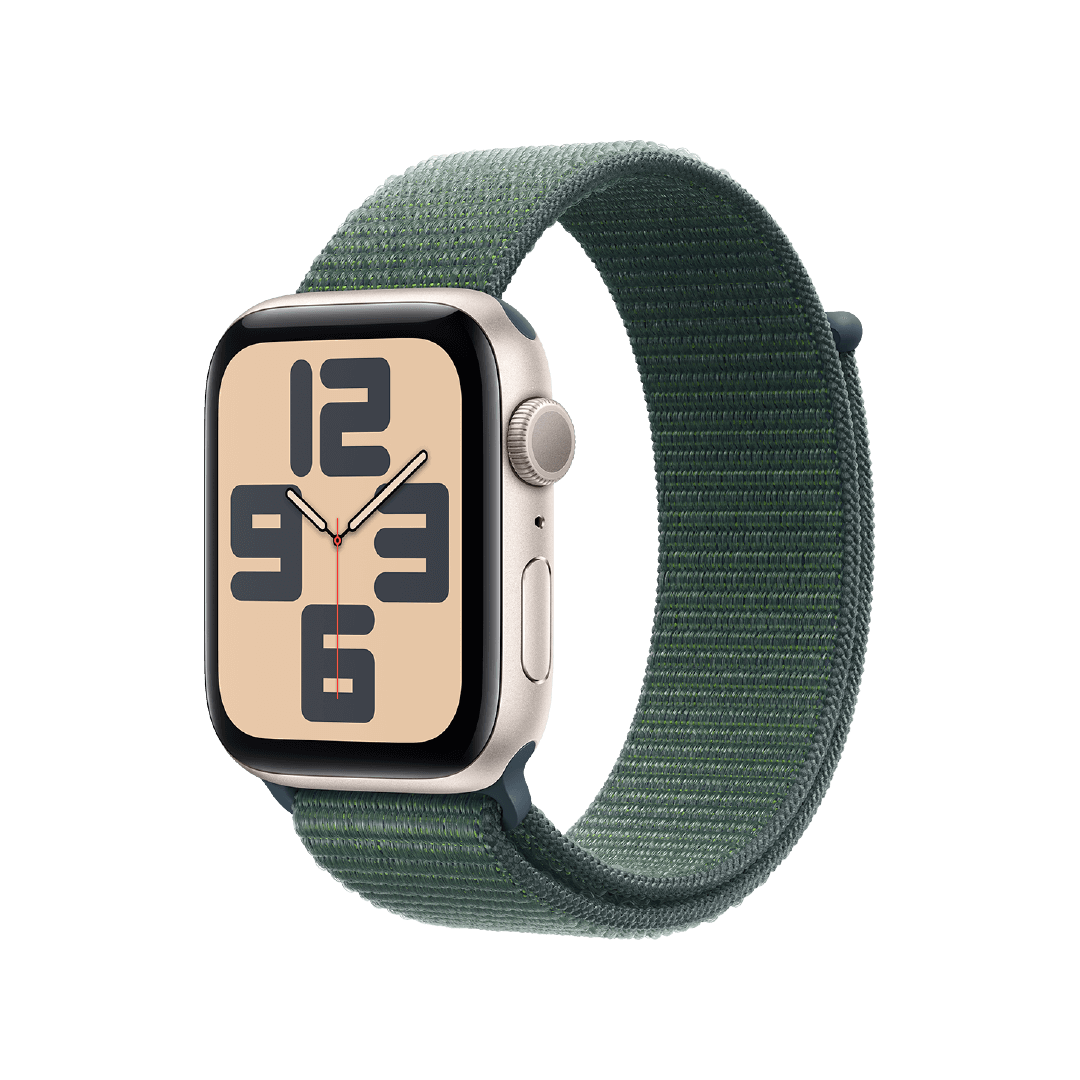 Apple Watch SE GPS, 44mm, Caja Aluminio Blanco Estrella - Correa Loop Deportiva Verde Lago