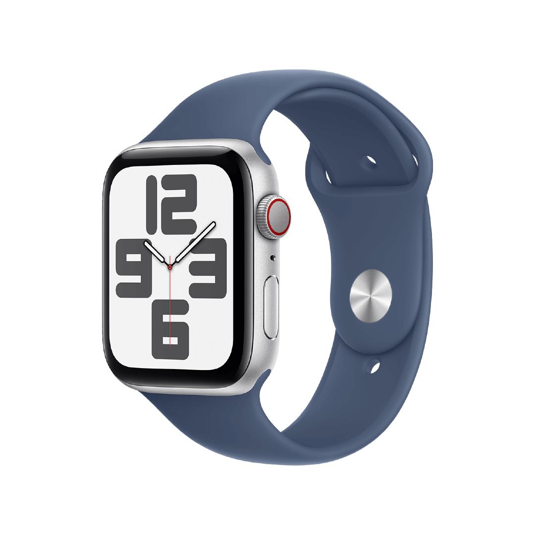 Apple Watch SE GPS + Celular, 44mm, Caja Aluminio Plata - Correa Deportiva Azul Denim (M/L)