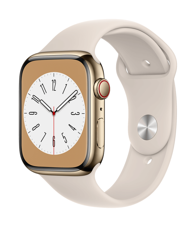 Apple Watch Series 8 GPS + Cellular 45mm Acero Inoxidable Oro - Correa deportiva Blanco Estrella