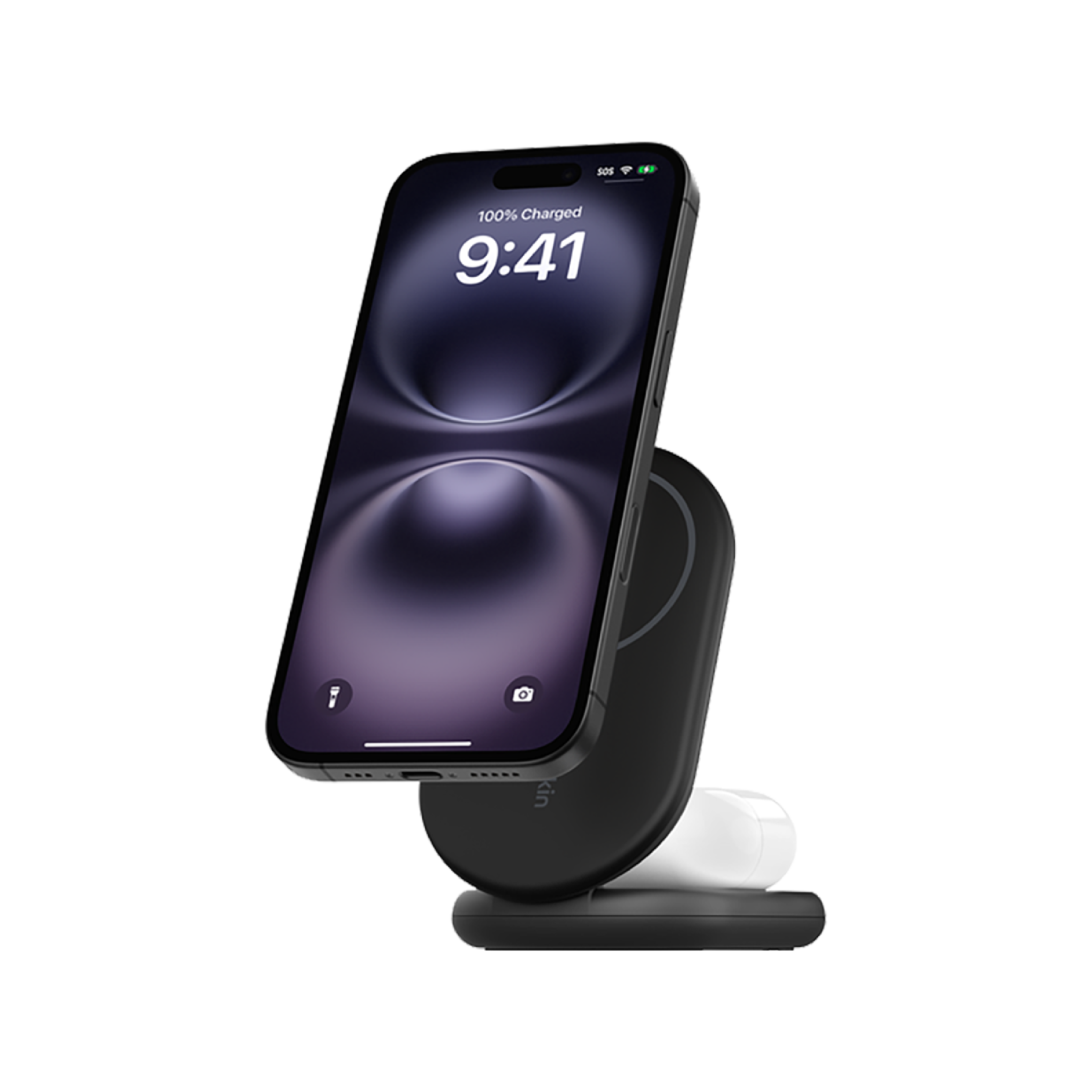 Cargador inalámbrico y magnético plegable 2 en 1 de 15 W de Belkin - Negro