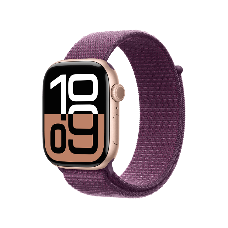 Apple Watch Series 10 GPS + Celular 46mm Aluminio Oro Rosa - Correa Sport Loop Ciruela (M/L, muñecas de 150 a 200mm)