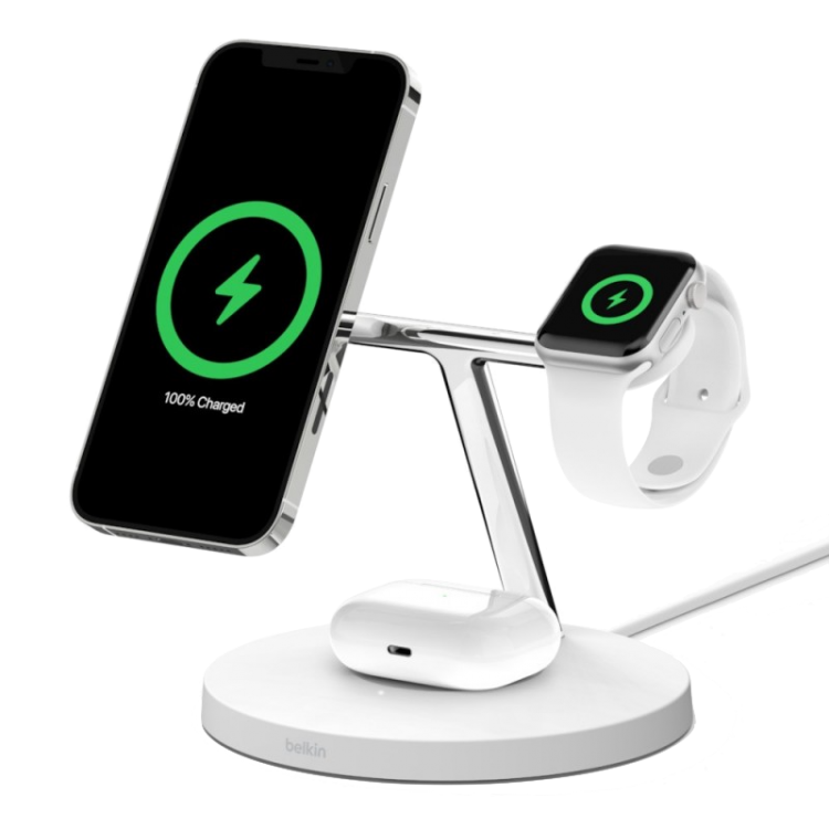 Cargador inalámbrico Pro MAGSAFE 3 en 1 de Belkin color blanco