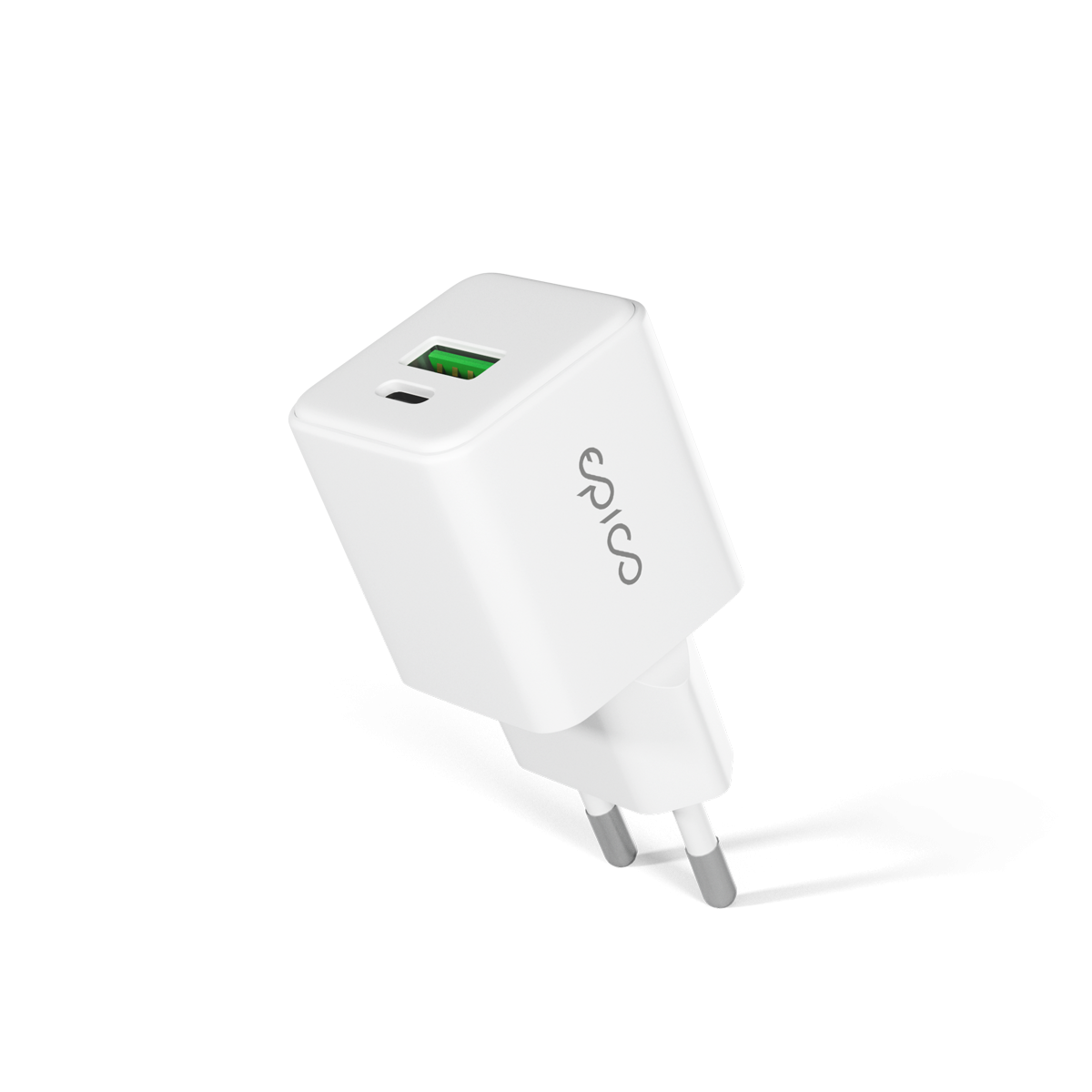 Cargador UltraBoost GaN de 20 W con un puerto USB-C y uno USB-A de Epico
