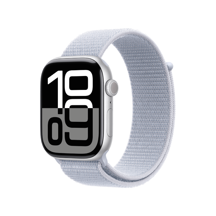 Apple Watch Series 10 GPS 46mm Aluminio Plata - Correa Sport Loop Azul Nube (M/L, muñecas de 150 a 200mm)