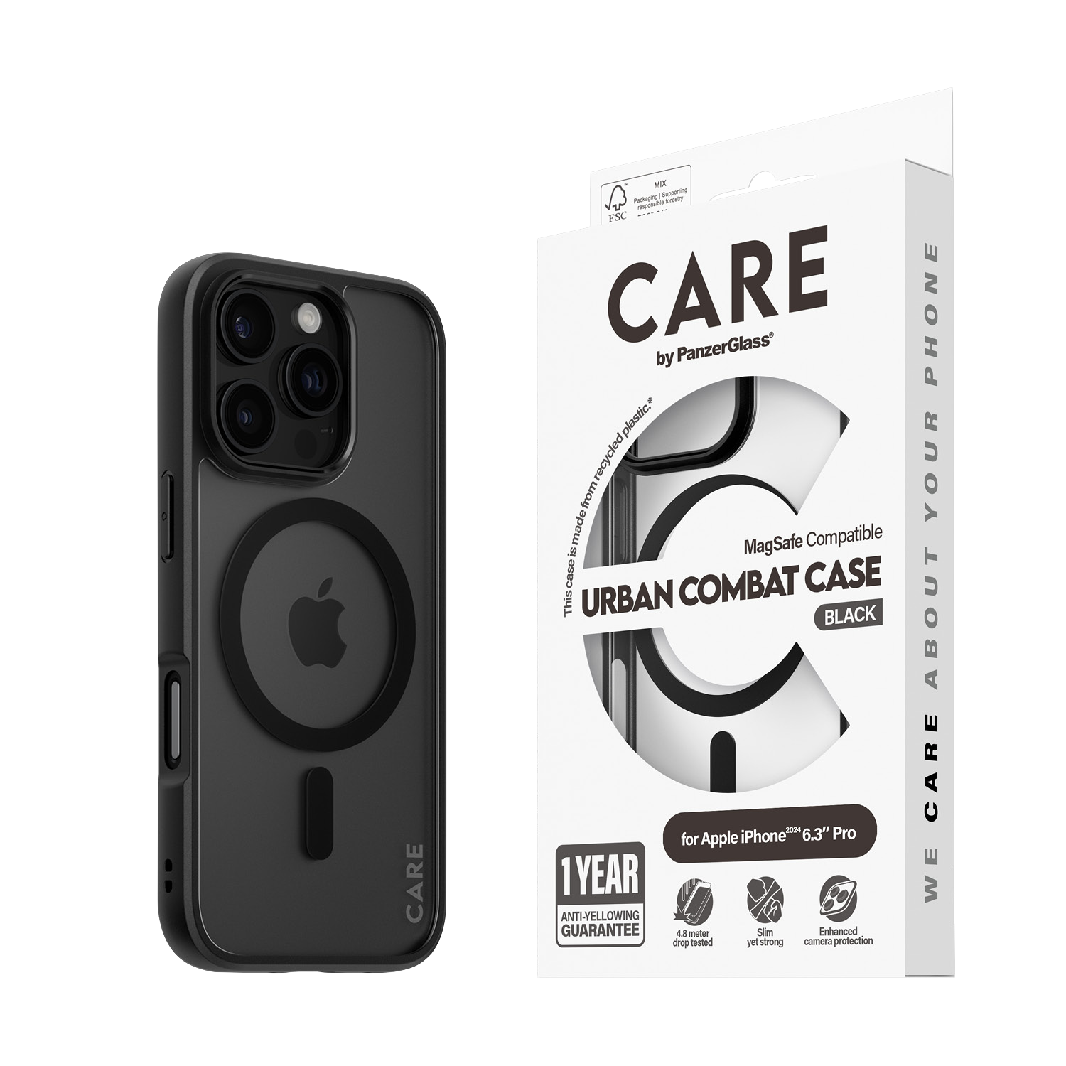 Funda iPhone 16 Pro PanzerGlass Care - Transparente / Negro