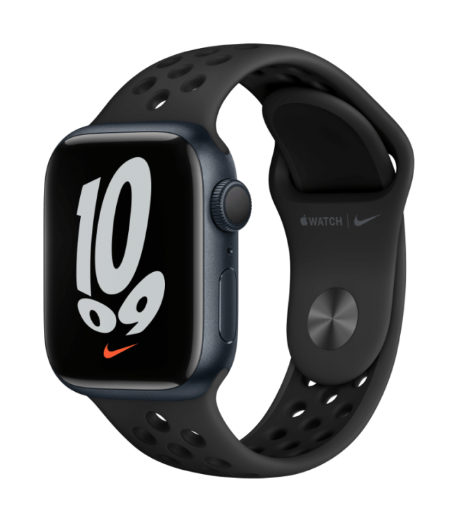 Apple Watch Series 7 GPS 41mm Aluminio Medianoche - Correa deportiva Nike Antracita / Negra