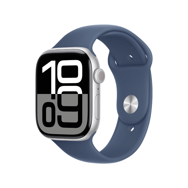 Apple Watch Series 10 GPS 46mm Caja Aluminio Plata - Correa Deportiva Azul Denim (S/M)