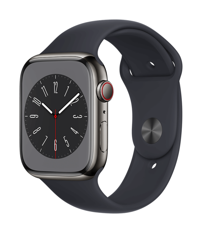 Apple Watch Series 8 GPS + Cellular 45mm Acero Inoxidable Grafito - Correa deportiva Medianoche