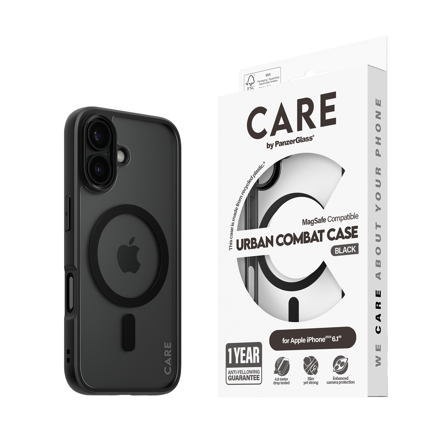 Funda iPhone 16 PanzerGlass Care - Transparente / Negro