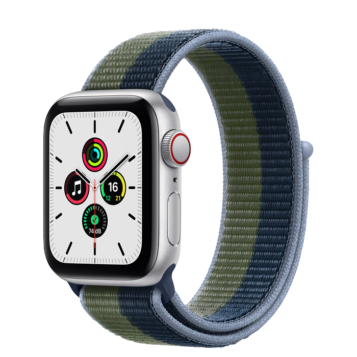 Apple Watch SE GPS + Cellular 40mm Aluminio Plata - Correa deportiva Loop Abismo / Verde Musgo