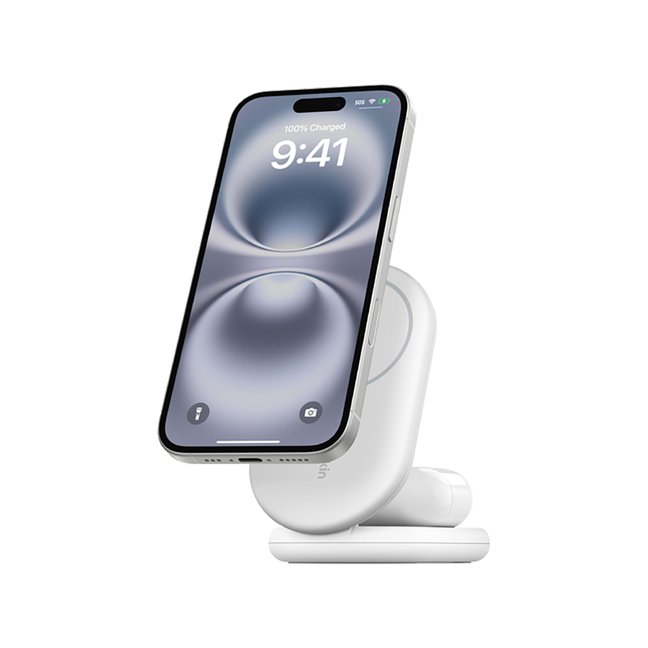 Cargador inalámbrico y magnético plegable 2 en 1 de 15 W de Belkin - Blanco