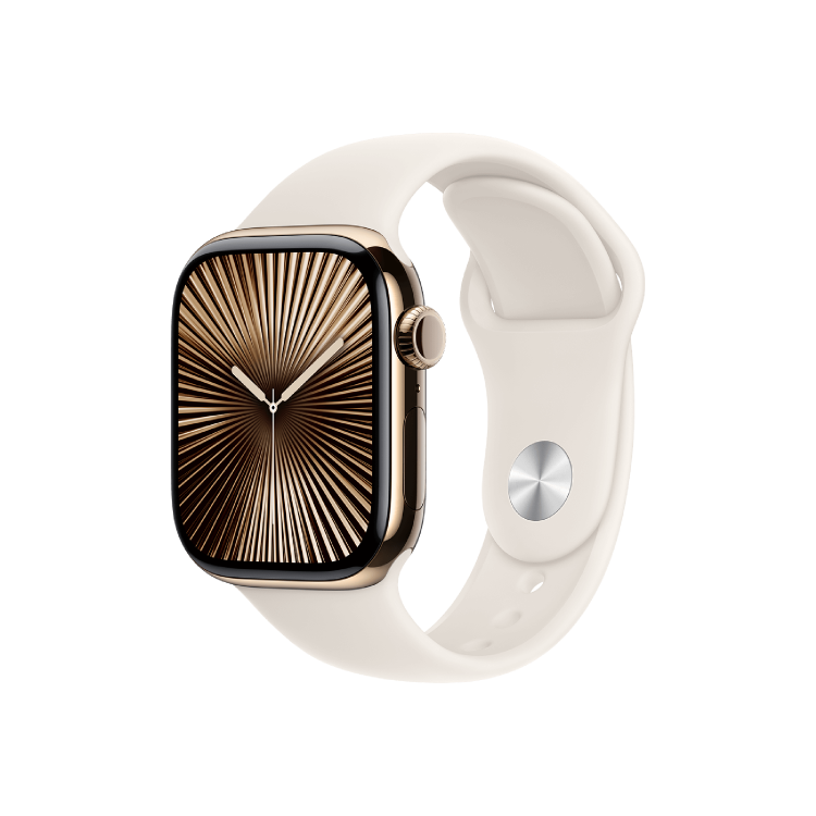 Apple Watch Series 10 GPS + Celular 42mm Titanio Oro - Correa Sport Blanco Estrella (S/M, muñecas de 130 a 180mm)