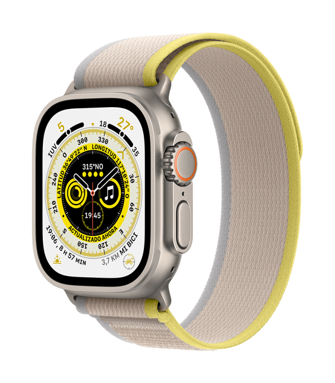 Apple Watch Ultra GPS + Celular 49mm Caja Titanio - Correa Loop Trail Amarillo / Beis (S/M, muñecas de 130 a 180mm)