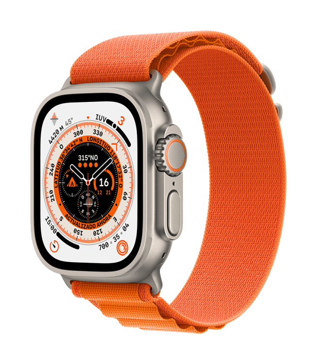 Apple Watch Ultra GPS + Celular 49mm Caja Titanio - Correa Loop Alpine Naranja (Pequeña, muñeca de 130 a 160mm)