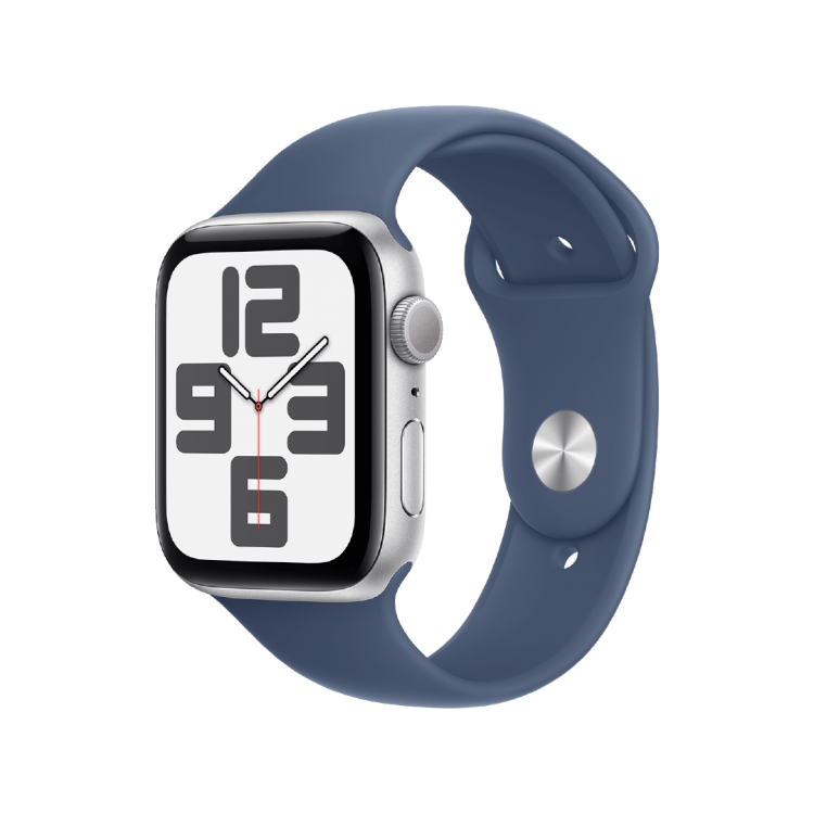 Apple Watch SE GPS 44mm Aluminio Plata - Correa Deportiva Azul Denim (S/M, muñecas de 130 a 180mm)
