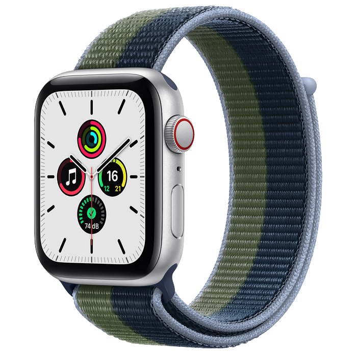 Apple Watch SE GPS + Cellular 44mm Aluminio Plata - Correa deportiva Loop Abismo / Verde Musgo