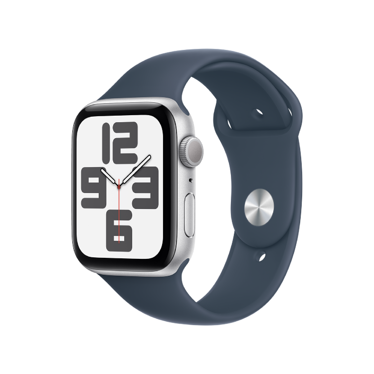 Apple Watch SE GPS 44mm Aluminio Plata - Correa Sport Azul Tempestad (M/L, muñecas de 150 a 200mm)