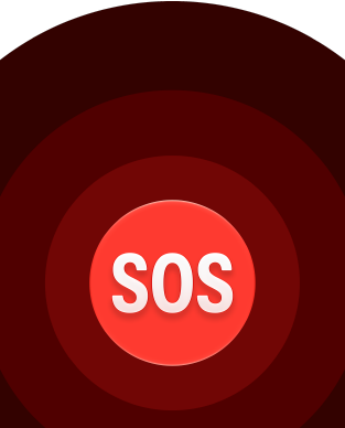 Icono de Emergencia SOS, círculos concéntricos rojos con un SOS blanco en el centro
