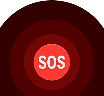 Icono de Emergencia SOS, círculos concéntricos rojos con un SOS blanco en el centro