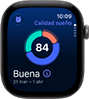 Apple Watch Series 12, caja de aluminio, color gris espacial, gráfico circular de Calidad del Sueño, lateral derecho, Digital Crown