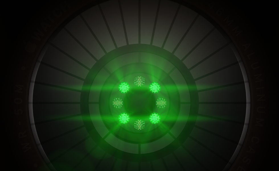 Sistema de medición de salud con varios sensores redondos con luces LED verdes brillantes