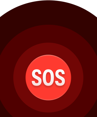 Icono de Emergencia SOS, círculos concéntricos rojos con un SOS blanco en el centro