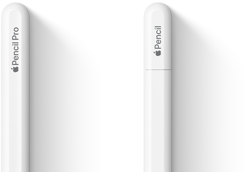 Un Apple Pencil Pro y un Apple Pencil (USB‑C) uno al lado del otro