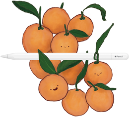 Un Apple Pencil con USB-C apoyado sobre unas naranjas