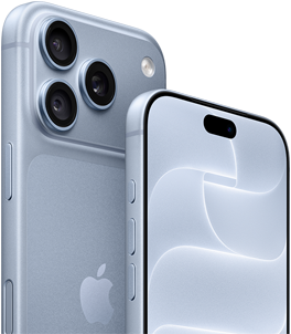 iPhone 18 Pro, color azul glacial, parte delantera y trasera con Ceramic Shield, sistema de triple cámara