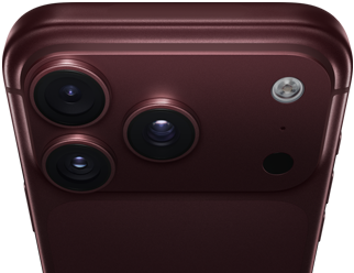 iPhone 18 Pro Max, color burdeos (rojo oscuro), parte trasera exterior, sistema de cámaras Pro Fusion en la parte superior, tres objetivos, láminas de apertura variable parcialmente cerradas, flash, micrófono y escáner LiDAR, parte superior exterior, antena de red móvil, laterales planos, esquinas redondeadas