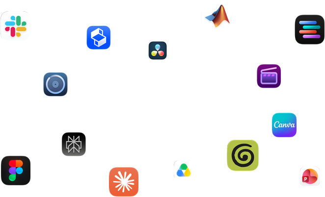 Varios glifos de apps alrededor del texto que dice: Las apps vuelan con macOS