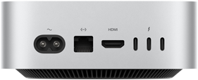 Mac mini, parte trasera, toma de corriente, un puerto Ethernet, un puerto HDMI y tres puertos Thunderbolt