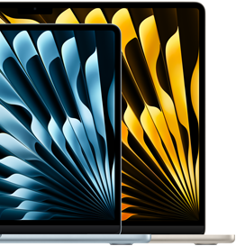 Dos MacBook Air que muestran la diferencia de tamaño de la pantalla: 13,6 y 15,3 pulgadas (en diagonal)