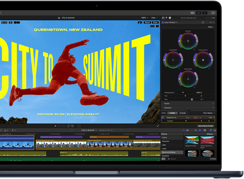 Pantalla de un MacBook Air, vista parcial, vídeo en fase de edición para demostrar el potencial del chip M5