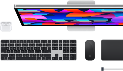 Accesorios para el Mac: AirPods, Studio Display, Magic Keyboard, Magic Mouse, Magic Trackpad y cable de carga MagSafe