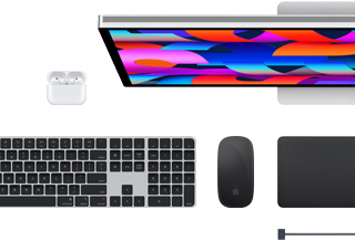 Accesorios para el Mac: AirPods, Studio Display, Magic Keyboard, Magic Mouse, Magic Trackpad y cable de carga MagSafe