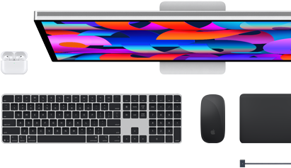 Accesorios para el Mac: AirPods, Studio Display, Magic Keyboard, Magic Mouse, Magic Trackpad y cable de carga MagSafe