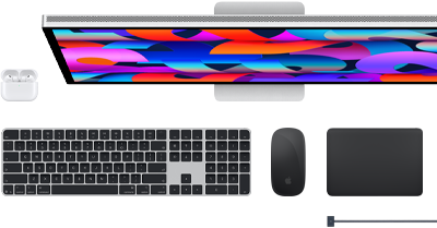 Accesorios para el Mac: AirPods, Studio Display, Magic Keyboard, Magic Mouse, Magic Trackpad y cable de carga MagSafe