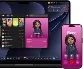 MacBook Pro y iPhone, app Teléfono abierta, mismo contacto en ambas pantallas
