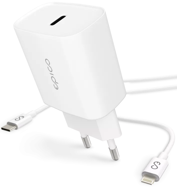 Cargador 20W + Cable Lightning a USB-C Epico - Blanco - Banana