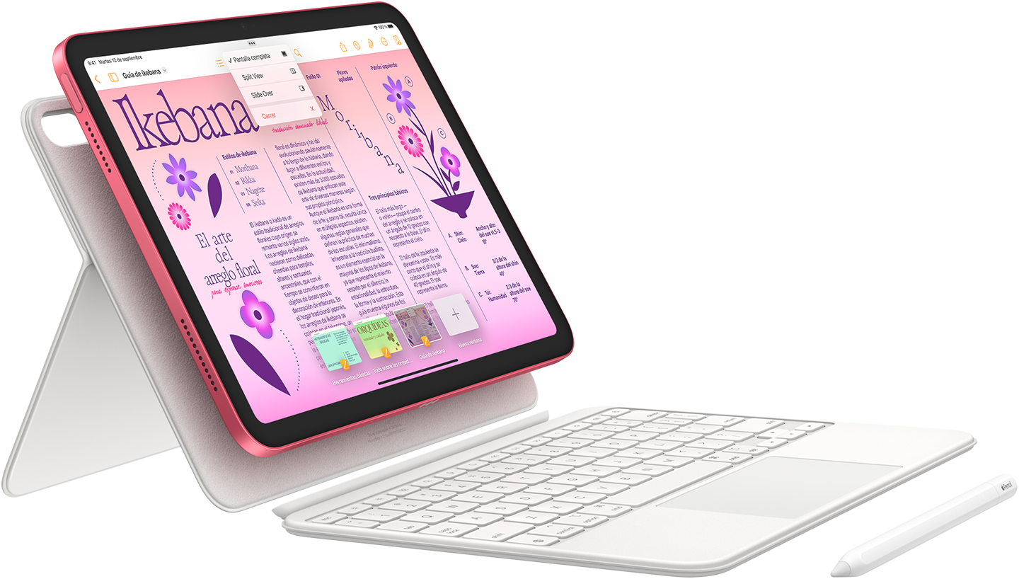 Vista de un iPad, un Magic Keyboard Folio y un Apple Pencil.