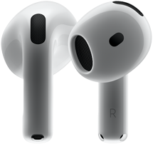 Vistas frontal y trasera de los AirPods 4 que muestran el nuevo diseño