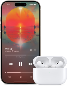 Un iPhone al lado de unos AirPods Pro en un estuche de carga abierto