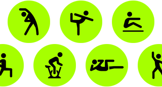 Iconos que representan actividades de la app Entreno: Silla de Ruedas, Yoga, Remo, Entreno Funcional de Fuerza, Baloncesto, Bici y Core