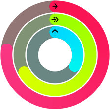 Anillos de Actividad color rojo, verde y azul que representan los objetivos de movimiento, ejercicio y de pie en la app Actividad